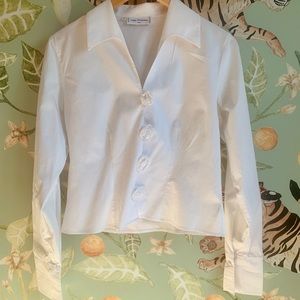 Classic Anne Fontaine White Buttondown Blouse with Rosettes 🌹